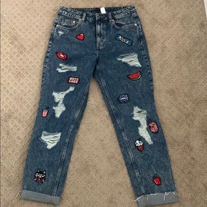 h&m dark blue acid wash mom jeans! never worn!